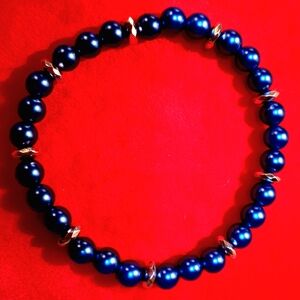 Elegant Blue And HEMATITE Beaded Bracelet